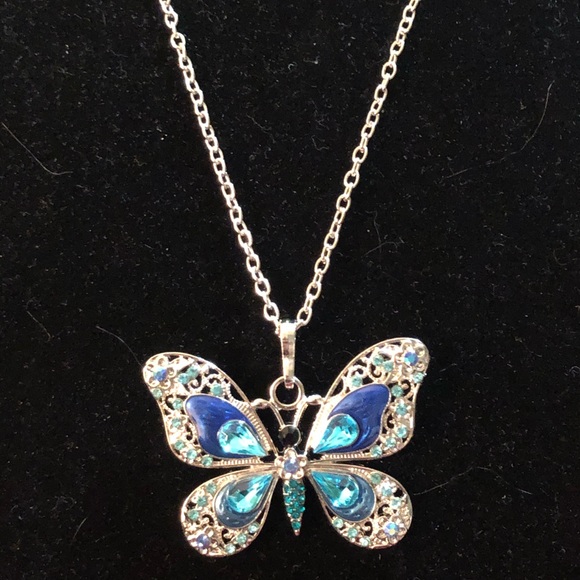 Boutique Blue Crystal Butterfly Necklace - Picture 2 of 2